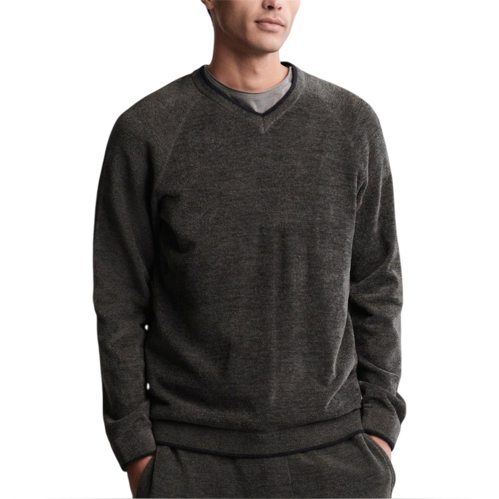 Barefoot Dreams CozyChic Ultra Lite Sweater Mens L Dark Moss Cozy V-Neck